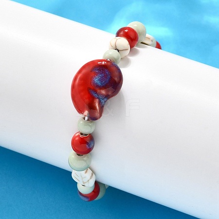 Handmade Porcelain Beads & Synthetic Howlite Beads Stretch Bracelets for Women BJEW-D307-01A-1