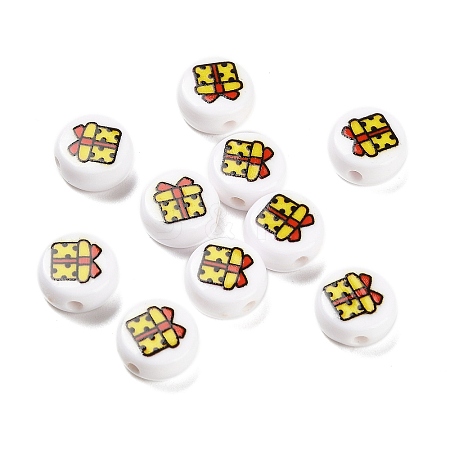 Christmas Theme Printed Opauqe Acrylic Beads OACR-R004-01F-1