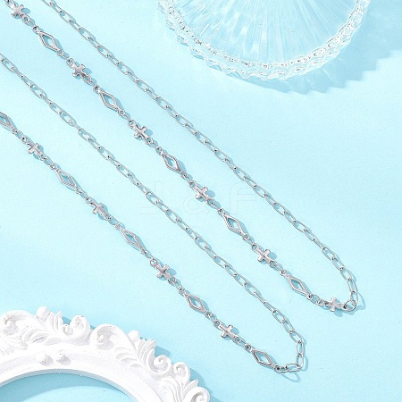 304 Stainless Steel Rhombus Cross Link Chain Necklaces NJEW-JN05939-1