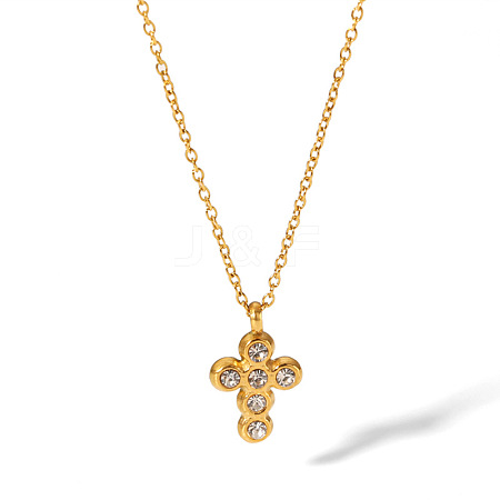 Vintage Cross Stainless Steel Rhinestones Pendant Necklaces for Women UH6931-1-1