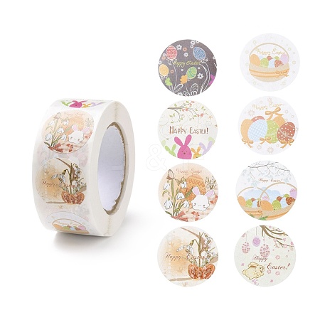 8 Patterns Easter Theme Self Adhesive Paper Sticker Rolls DIY-C060-03Q-1