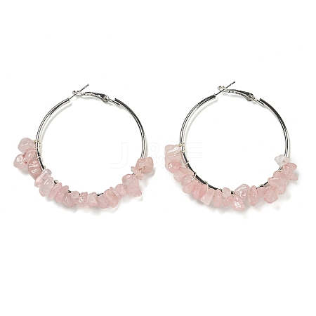 Alloy with Copper Wire Natural Rose Quartz Hoop Earrings EJEW-Q388-01A-1