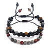 2Pcs 2 Styles Natural Mixed Round Gemstone Braided Bead Bracelets for Men CQ3741-2