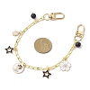 Flower & Star Alloy Enamel Charm Purse Chains with Natural Black Agate & Swivel Clasps AJEW-BA00116-01-3