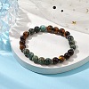 8mm Round Natural Tiger Eye & African Turquoise(Jasper) Beaded Stretch Bracelets for Women Men BJEW-JB10533-03-2