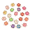 CCB Plastic Frame with Polymer Clay Smiling Face Flower Beads Square Links Connector Charms KK-D103-06RG-1