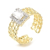 Rack Plating Brass Micro Pave Cubic Zirconia Open Cuff Rings for Women RJEW-M022-09G-1