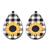 Single Face Sunflower Printed Wood Big Pendants WOOD-TAC0021-01B-2