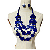 Ethnic Style Wood Flat Round Beaded Multilayer Necklaces & Dangle Earrings Sets WG19BD2-03-1