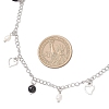 Natural Black Agate(Dyed & Heated) & Natural Pearl & 304 Stainless Steel Heart Tassel Curb Chain Necklaces NJEW-JN05342-3