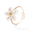 Flower Copper Wire Wrapped Pearl Finger Rings RJEW-TA00027-1
