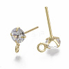 Brass Micro Clear Cubic Zirconia Stud Earring Findings X-KK-R132-066G-NF-2