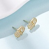 Hamsa Hand Brass Micro Pave Clear Cubic Zirconia Stud Earrings EJEW-H178-07G-1