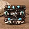 6Pcs 6 Styles Wood & Synthetic Turquoise Beaded Stretch Bracelets & Alloy Synthetic Turquoise Link Bracelets & Retro PU Leather Cord Bracelets for Men's FS-WG129F8-05-1