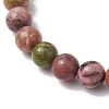 2Pcs Natural Rhodonite & Unakite & White Jade & Polychrome Jasper & Rose Quartz Round Beaded Stretch Bracelets BJEW-JB11953-6