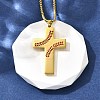 201 Stainless Steel Wheat Cross Pendant Box Chain Necklaces for Women Men NJEW-B124-01G-3