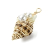 Natural Scallop Shell & Round Shell Pearl Pendants PALLOY-TA00197-02-4