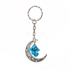 Natural & Synthetic Gemstone Chips Moon & Moon Alloy Pendant Keychain KEYC-JKC00465-2