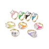 Clear Cubic Zirconia Heart Adjustable Ring with Enamel RJEW-F124-09-G-1