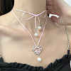 Sweet and Cool Thorn Love Heart Wrapped Ribbon Pearl Pendant Necklace WH-WGE0EF3-01-1