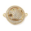 Rack Plating Brass Micro Pave Clear Cubic Zirconia Flat Round with Leopard Connector Charms KK-A234-061G-1