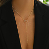 Elegant Y-shaped Hollow Heart Brass Cubic Zirconia Pendant Long Necklace for Women Parties and Events HJ3504-3