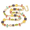 Brass Micro Pave Colorful Cubic Zirconia Link Chain Necklaces NJEW-M089-01G-2