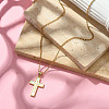 Natural Shell Cross Pendant Necklace with 304 Stainless Steel Chains NJEW-JN04435-5