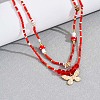 Resin Mushroom & Natural Shell & Glass Seed Beaded Alloy Butterfly Charm Double Layer Stretch Waist Chains for Women FS-WGE52BD-01-3