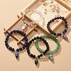 Natural Gemstone Round Beaded Stretch Bracelet with Bullet Charms for Women BJEW-JB09018-2