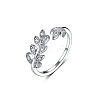 Sterling Silver Leaf Jewelry Set with Zirconia Earrings Necklace and Ring Elegant Daily Wear OV8225-3-1