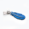 304 Stainless Steel Rhinestone Large Feather Pendants STAS-E090-88A-2