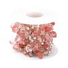 5M Natural Rose Quartz Nuggets & ABS Plastic Pearl Beaded Chains CHC-CJ0001-77-1