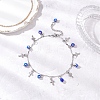 Handmade Evil Eye Lampwork & 304 Stainless Steel Cross Tassel Bar Link Chain Anklets for Women AJEW-AN00741-02-1