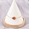 Brass Pave Cubic Zirconia Enamel Red Ladybug Link Bracelets for Women KK-CBA68DA-03G-1