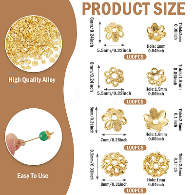 400Pcs 4 Styles Alloy Bead Caps FIND-TA0009-94G-1