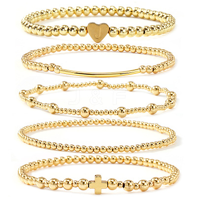 Brass and Stainless Beaded Stretch Bracelet Sets VB9693-4-1