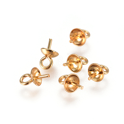 304 Stainless Steel Cup Pearl Peg Bails Pin Pendants STAS-F227-49A-G-1
