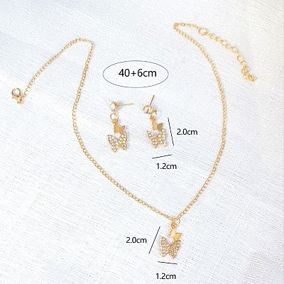 Butterfly Alloy Rhinestone Pendant Necklaces & Stud Earrings Sets for Women FS-WGF94CB-01-1