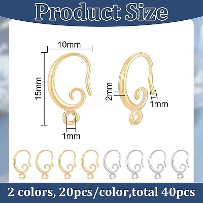20 Pairs 2 Colors Brass Earring Hooks KK-BC0007-63-1
