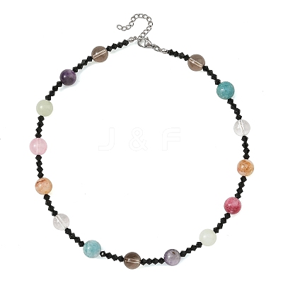 Round Natural Mixed Stone and Black Bicone Glass Beaded Necklaces for Women NJEW-TA00272-1