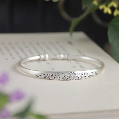 Retro Carved Peony Brass Cuff Bangles for Women FS-WG4858E-01-1