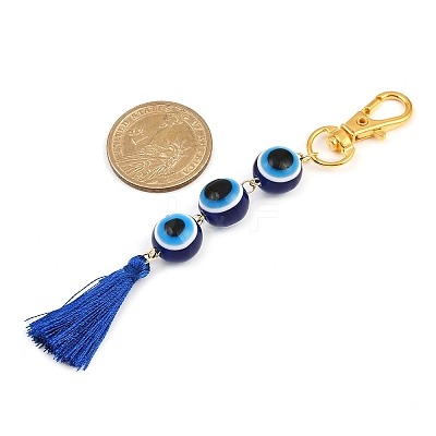 Resin Evil Eye Round Bead & Polyester Tassel Pendant Decorations HJEW-JM04164-03-1