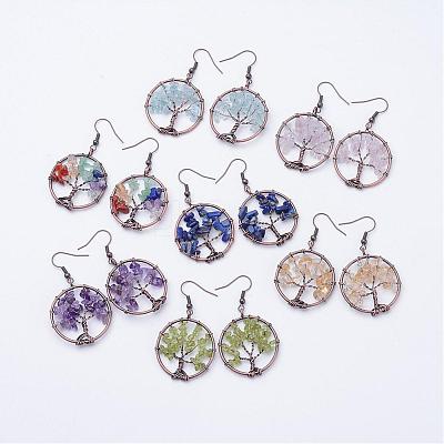 Natural Gemstone Dangle Earrings EJEW-F054-M-1