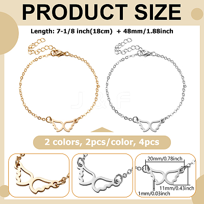 4Pcs 2 Colors 304 Stainless Steel Wing Link Bracelets BJEW-HY0001-08-1