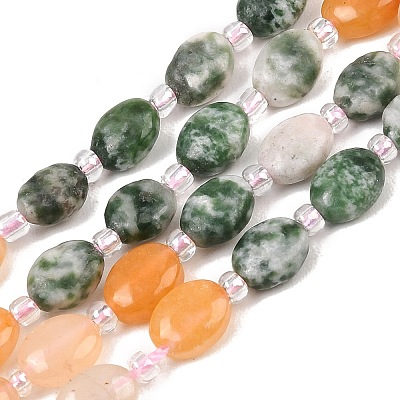 Natural Green Spot Jasper & Rose Quartz & Moss Agate & Red Aventurine Beads Strands G-Z135-A07-1