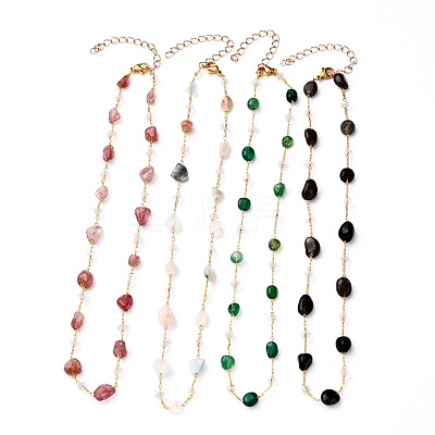 Nuggets Natural Gemstone Beaded Necklaces NJEW-JN03188-1