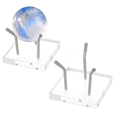 Square Clear Acrylic Crystal Rock Display Easels with 304 Stainless Steel Holder ODIS-WH0038-203-1