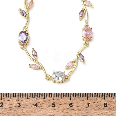 Brass Pave Cubic Zirconia Rose Flower Link Cable Chain Necklaces for Women NJEW-C121-05A-01G-1