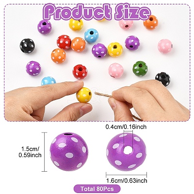 80Pcs 8 Colors Dyed Natural Wooden Beads WOOD-YW0001-90-1
